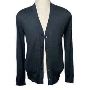 Hermes New 100% Cashmere Men's Black Full Button Cardigan Sweater EU Size Medium